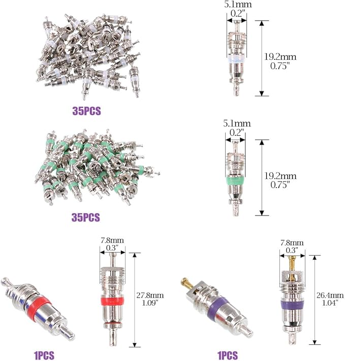 Swpeet 36Pcs Air Conditioner R12 R134a Valve Cores Kit, Including Assortment R12 R134a Valve Core Refrigeration Tire Valve St