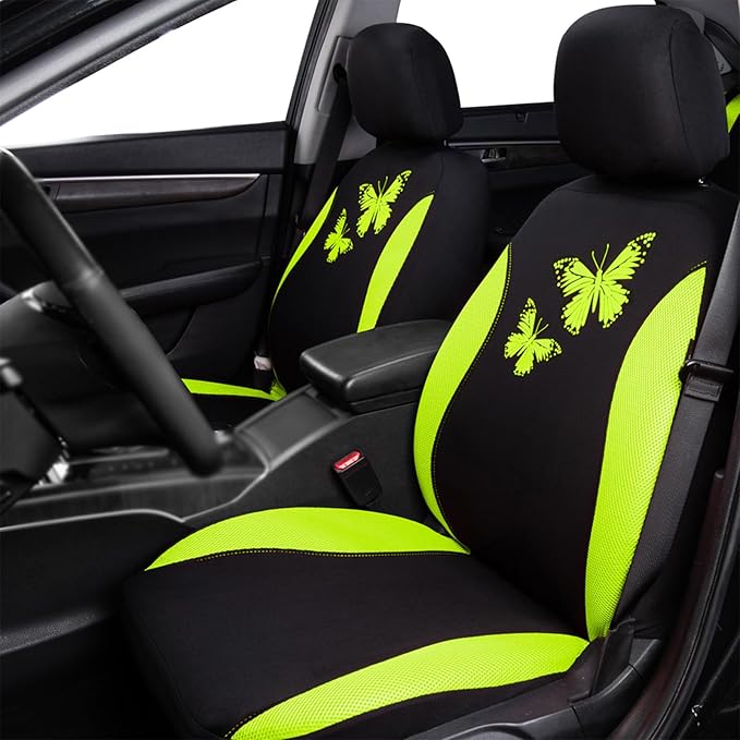 Flying Banner Butterfly car seat Covers ful Set Fashion Universal Lady Woman Female Rear Bench Split Colorized (Green, Full S