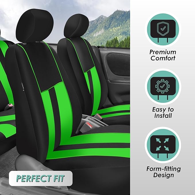 FH Group Car Seat Cover Full Set Striking Striped Car Seat Covers with Front Seat Covers and Rear Split Bench, Universal Fit 
