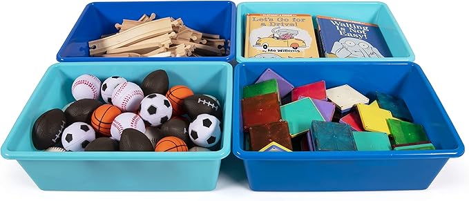 Humble Crew Toy Storage Bins for Kids, Set of 4, Navy/Teal, Large - Sturdy, Colorful Plastic Storage Bins for Classroom, Play