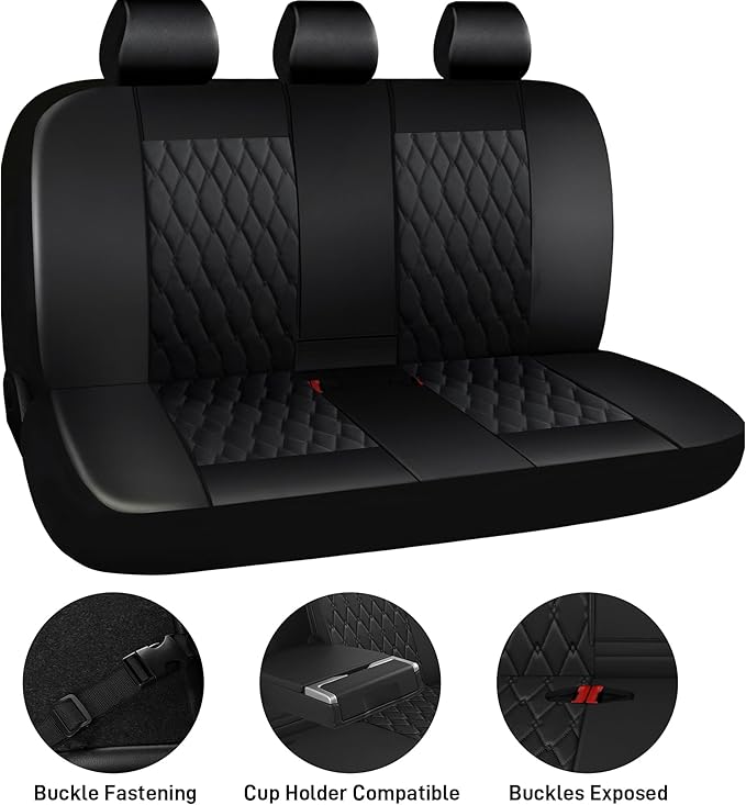 CAROMOP Faux Leather Car Seat Covers Full Set,Luxury and Comfortable Covers for Cars,Split Bench Compatible Car Interior Cove