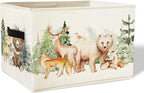 Animal Forest Nursery Storage Bins Basket with Handles,Cute Forest Animal Collapsible Storage Basket Organizer for Kids Room 
