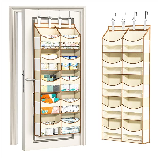Aokeyee 5 Tiers Over the Door Storage Organizer, Behind Door Storage for Baby Nursery, 80lb Capacity Door Hanging Organizer w