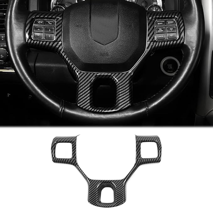 CheroCar for Dodge RAM Steering Wheel Cover Trim Interior Decoration Accessories for 2010-2017 Dodge RAM (Carbon Fiber)