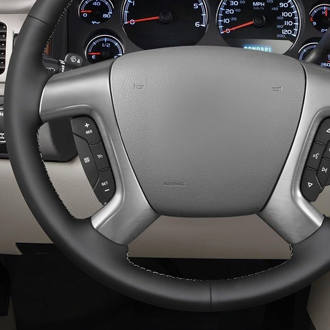 MEWANT Hand Stitch Steering Wheel Cover for Chevy Silverado 1500 2500 Suburban Black Real Leather Steering Wheel Wrap