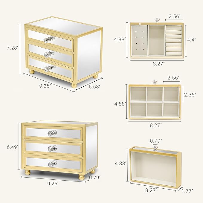 Gifturbo 3 Layer Jewelry Box,Jewelry Holder Organizer with Jewelry Organizer Drawer,Large Jewelry Boxes & Organizer with Velv