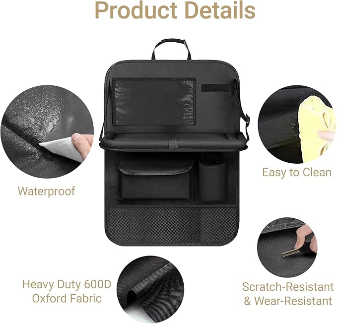 4-Pack Black Car Backseat Organizer, 10 Storage Pockets and Tablet Holder, Back Seat Organizer for Kids, family Road Trip Essentials, Travel Accessories