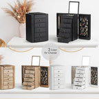 Meangood Jewelry Box Wood for Women, 6-Layer Large Organizer Box with Mirror & 5 Drawers for Rings, Earrings, Necklaces, Vint