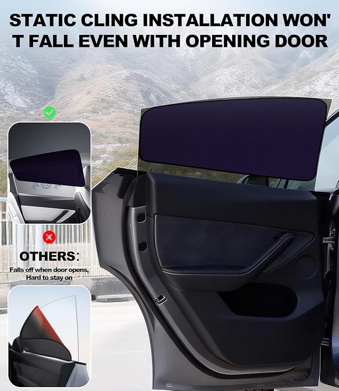 XCBYT Tesla Model Y Window Shades (2020–2024) - Static Cling Privacy Rear Side Window Covers, Clear Front Half Window Shades, Easy Install, No Residue (4 PCS)