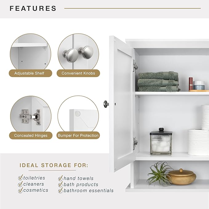 MCS 23x26 White Medicine Cabinet Organizer, Wall Mounted Bathroom Cabinet for Over-The-Toilet Storage, Bathroom Furniture & R