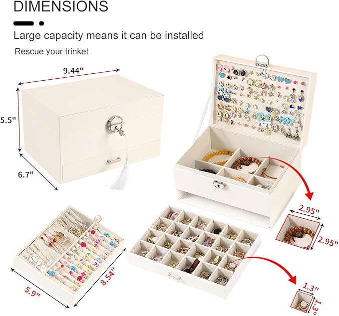 BOOVO Earring Jewelry Box For Women Girl Stud Organizer, 5 Layers Girl Jewelry Organizer Box With Lock Earring Holder Organiz
