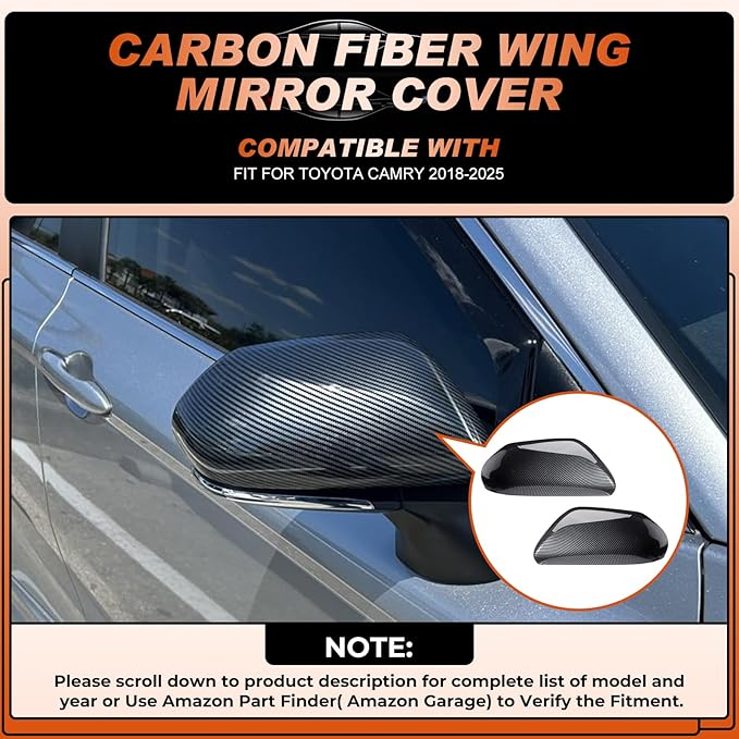 ACLONG Mirror Cover Caps Compatible with Toyota Camry 2018 2019 2020 2021 2022 2023 2024 2025 Carbon Fiber Side Mirror Cap Replacement Trim-Driver & Passenger Side-2 PCS