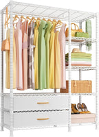 Ulif F3 Heavy Duty Clothes Rack（With Fabric Drawers）Freestanding Clothing Racks for Hanging Clothes，Adjustable Closet Organiz