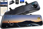 Pelsee P12 Pro 4K Mirror Dash Cam w/ADAS and BSD, 5.8GHz WiFi 20MB/s Download, Rear View Mirror Camera 4K Front and 1080P Rea
