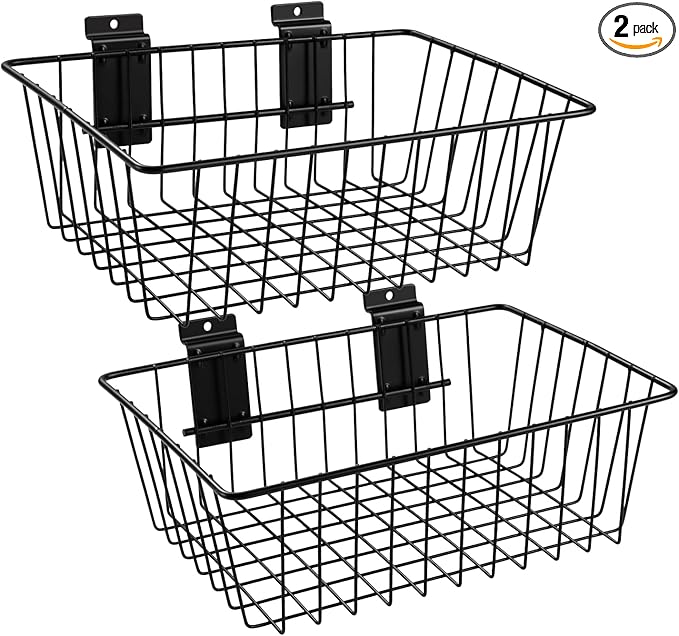 Polmart Slatwall Basket, Black (11¾" x 7⅞", 2-Pack)