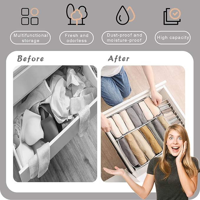 ULENDIS 9 Pack Wardrobe Clothes Organizer for Drawers, Foldable Clothes Drawer Mesh Separation Box, Drawer Dividers for Cloth
