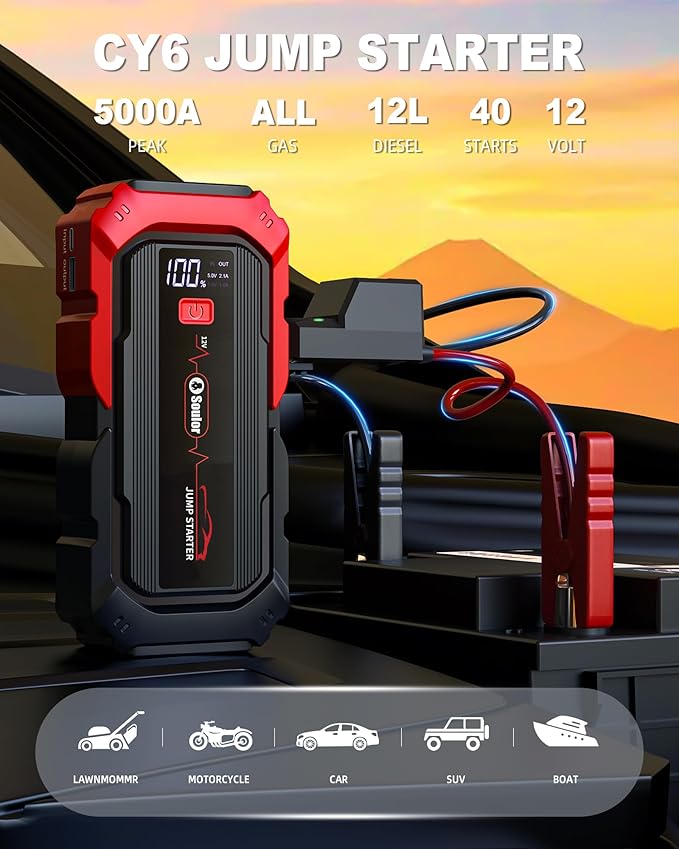 Jump Starter Battery Jumper Starter Portable Car Battery Jump Starter for Up tp All Gas & 12L Diesel, 12V 5000A Portable