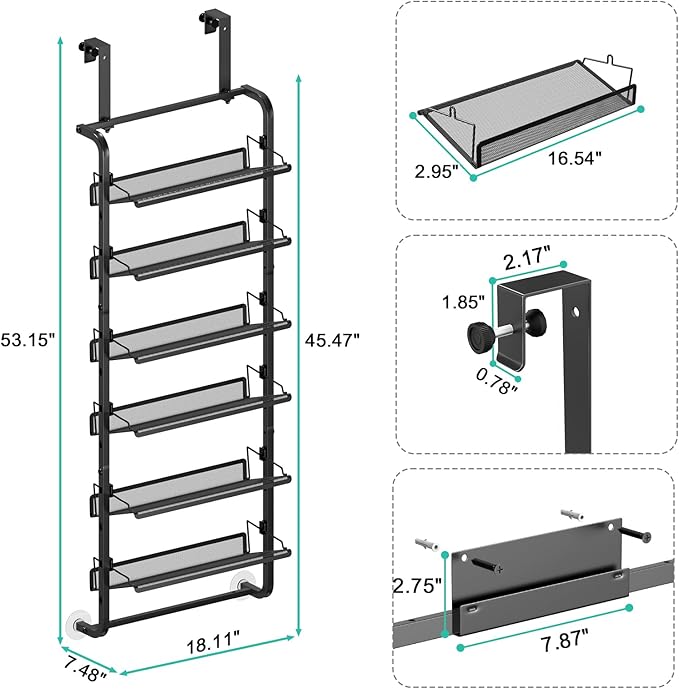 bukfen Over the Door Shoe Organizer, 6-Tier Adjustable Door-Mounted/Wall-Mounted Shoe Rack, Heavy-Duty Metal Storage for Clos