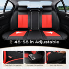 Coverado Leather Seat Covers Full Set, Black and Red Leather Car Seat Cover, Waterproof Car Seat Protector with Lumbar Suppor