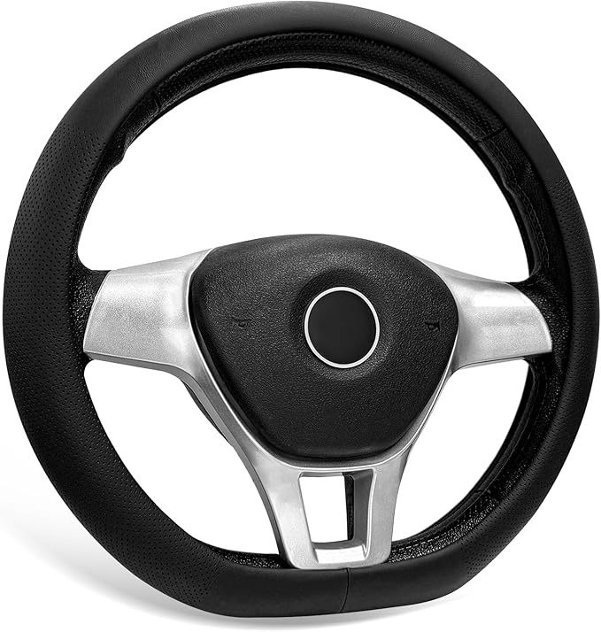 Car Steering Wheel Cover, Leather D-Shaped Steering Wheel Sleeve with Anti-Slip Lining, Breathable Flat Bottom Car Wheel Prot