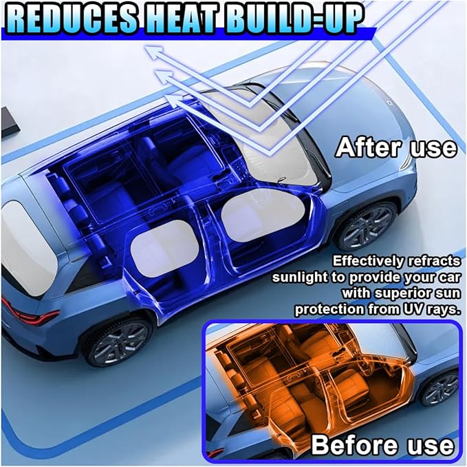 6PCS Reflective Car Windshield Sunshade, Foldable Side Window Sun Shade with Storage Bag for Front & Rear Windshields, Privacy Protection Cover Block UV Rays, Keep Cool for Most Cars