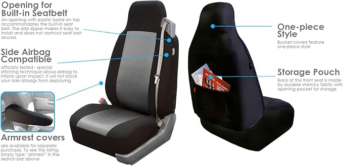 FH Group Car Seat Cover Rear Set Striking Striped Car Seat Covers with Rear Split Bench, Universal Fit Interior Accessories f
