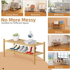 2 Tier Bamboo Shoe Rack Storage Organizer for Closet, Multifunctional Stackable Free Standing Shoe Shelf Organizer for Small 