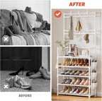 OYREL Shoe Rack 5 Tier Shoe Organizer Storage 15-20 Pairs Shoes Rack for Closet Entrance Shoe Rack Organizer with Hooks and S
