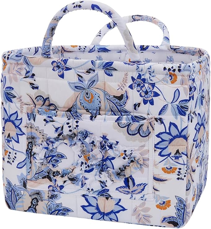 Boho Fabric Storage Basket, Large Capacity Laundry Basket, 12.2'' x 10.23'' x 10.23'' Collapsible Laundry Hamper with Easy Ca