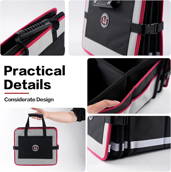 LIBZAKI Car Trunk Organizer,3 Compartments Big Trunk Storage, Large Capacity, Foldable, 95L Heavy Duty Storage Box for Car,
