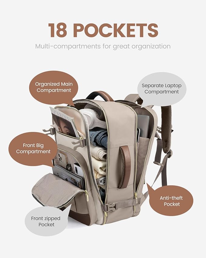 LOVEVOOK 40L Travel Backpack for Women & Men - 17.3 Inch Carry On Backpack & Personal Item Backpack for Airlines, Spacious an