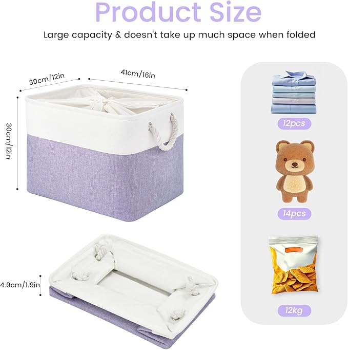 Large Storage Baskets- 16x12x12 inch Storage Bins for Shelves and Closet Organizing, Foldable Fabric Bin for Home Organizatio