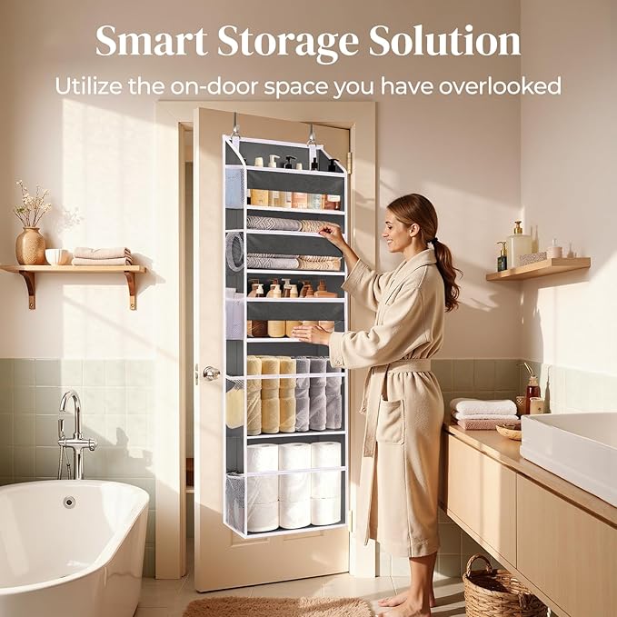 5 Tiers Over Door Organizer with 10 Mesh Side Pockets, 44 lbs Weight Capacity Hanging Storage Organizer with Clear Window Kid