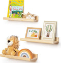 Picture Ledge Shelf for Wall, 16 inches Solid Pine Wood Nursery Book Shelves 3 Packs, Floating Ledge Shelves for Kids' Room B