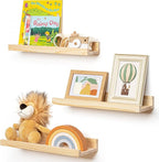 Picture Ledge Shelf for Wall, 16 inches Solid Pine Wood Nursery Book Shelves 3 Packs, Floating Ledge Shelves for Kids' Room B