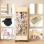 Wooden Stuffed Animal Storage Organizer with Wheels & Drawer – 3-Tier Plush Toy Zoo Holder for Kids Room, Nursery & Playroom 