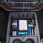 Center Console Organizer Tray Compatible with Chevy Silverado/GMC Sierra 1500/2500/3500HD 2014-2018,15-19 Silverado/Sierra 2500HD/3500HD Accessories Compartment,Full Console w/Bucket Seats ONLY,Blue