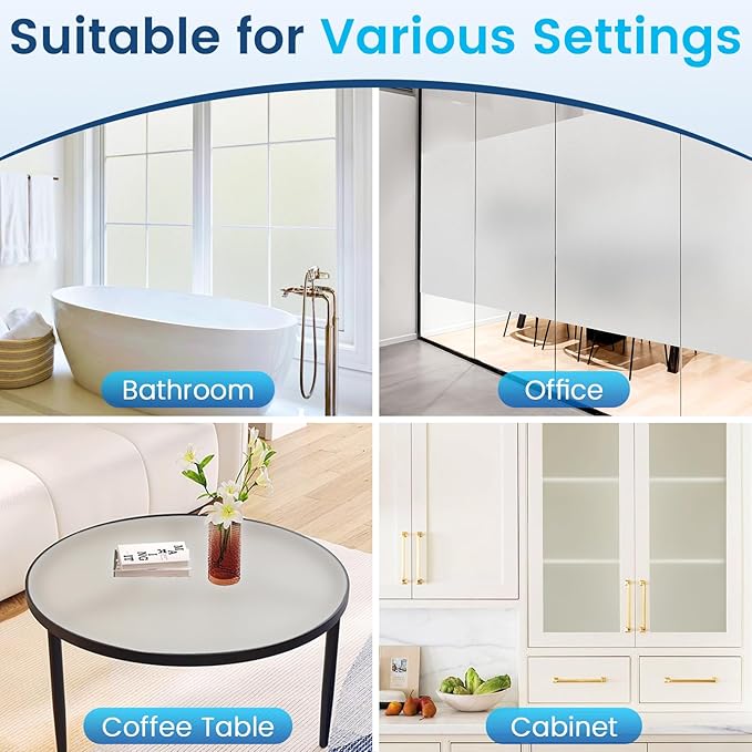 DOWELL Window Privacy Film, Frosted Glass Window Film, Static Cling Non-Adhesive Glass Clings, Sun Blocking Opaque Door Coverings, Reusable Door Sticker for Bathroom Home Office, White, 35.4" x 78.5"