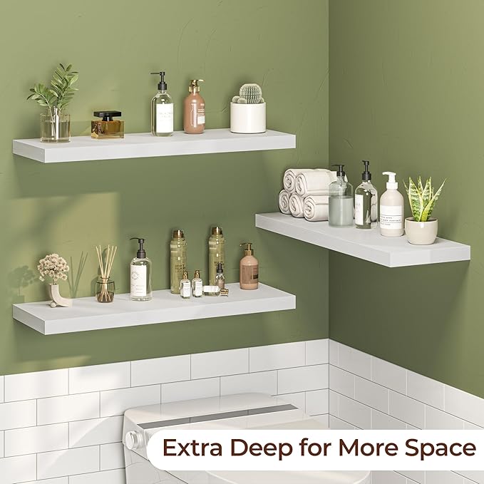 Fun Memories Floating Shelves for Wall 30 Inch Set of 3, Farmhouse Floating Shelves with Invisible Heavy Duty Bracket, 10 Inc