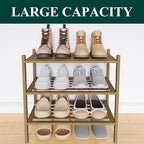 Smiry Small Bamboo Shoe Rack 3-Tier, Stackable Wooden Shoe Organizer for Entryway & Closet, Free Standing Wood Shoe Storage S