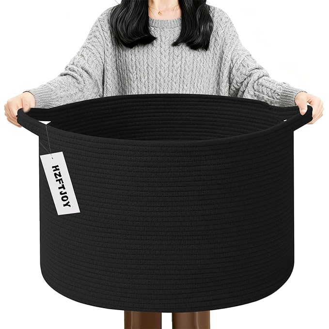 90L Large Blanket Basket,21.7"L x 21.7"W x 13.8"H Rope Woven Baskets with Handles, Toys Storage Bins,Laundry Basket Perfect f