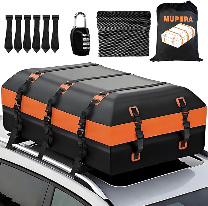 Mupera Car Rooftop Cargo Carrier, 20 Cubic Feet Waterproof PVC Roof Rack Cargo Carrier with Anti-Slip Mat, Combination Lock, Storage Bag, Suitable for Vehicles with or Without Roof Rack