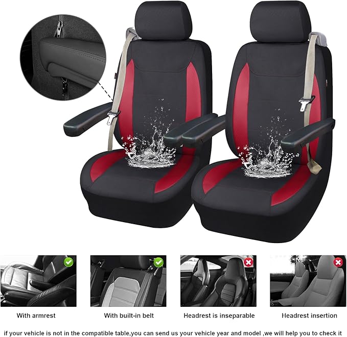 Flying Banner AquaShield Front car seat Covers Set Waterproof Water Resistant arm Rest Compatible Shoulder Seatbelt Compatibl