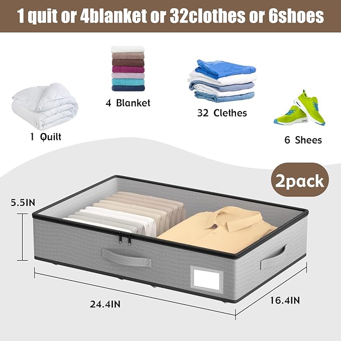 Under Bed Storage with Wheels, No Assemble Required 5.5 inches height grey under bed storage bins,Low Profile Rolling Underbe