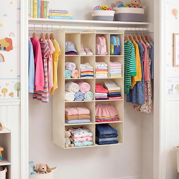 Ofiray-home 5 Tier Hanging Closet Organizer, 14 Compartments Sweater Organizer for Closet with 3 Sturdy Hooks, Closet Organiz