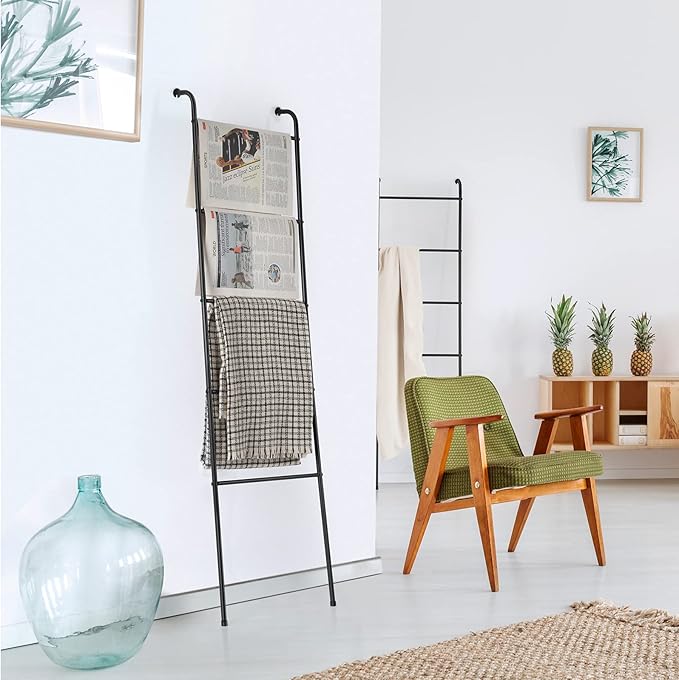 Metal Blanket Ladder Set of 2 Black Blanket Ladders for The Living Room Towel Ladder Rack Holder for Bathroom Bedroom (Black)