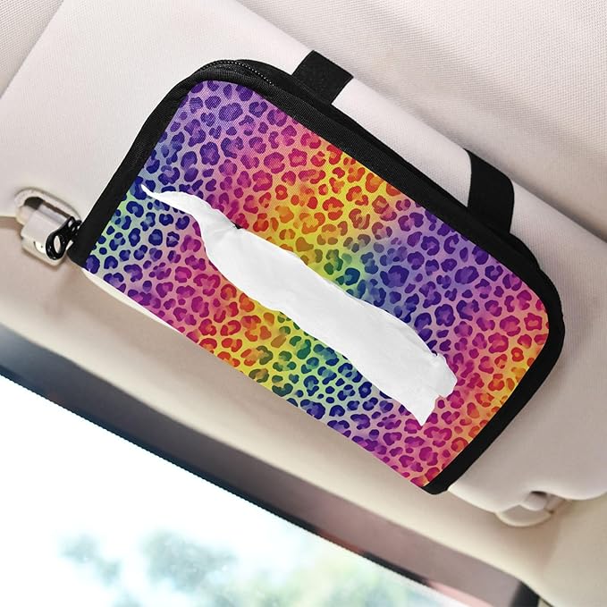 Car Tissue Holder Car Visor Organizer Tissue Box Holder for Car Sun Visor Organizer with Car Vehicle Accessories Essentials Interior for Women Men Purple Leopard Print