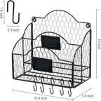 MyGift 2 Compartment Mail Inbox/Outbox Sorter, Wall Mounted Modern Black Metal Wire Entryway Organizer Basket for Mails, Bill