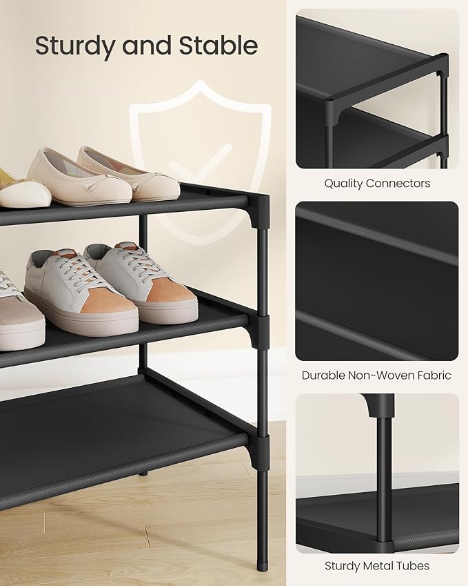 SONGMICS Shoe Rack, 2-Tier Shoe Storage Organizer, Space-Saving, 11.7 x 36.1 x 12.2 Inches, Entryway, Metal Frame, Non-Woven 