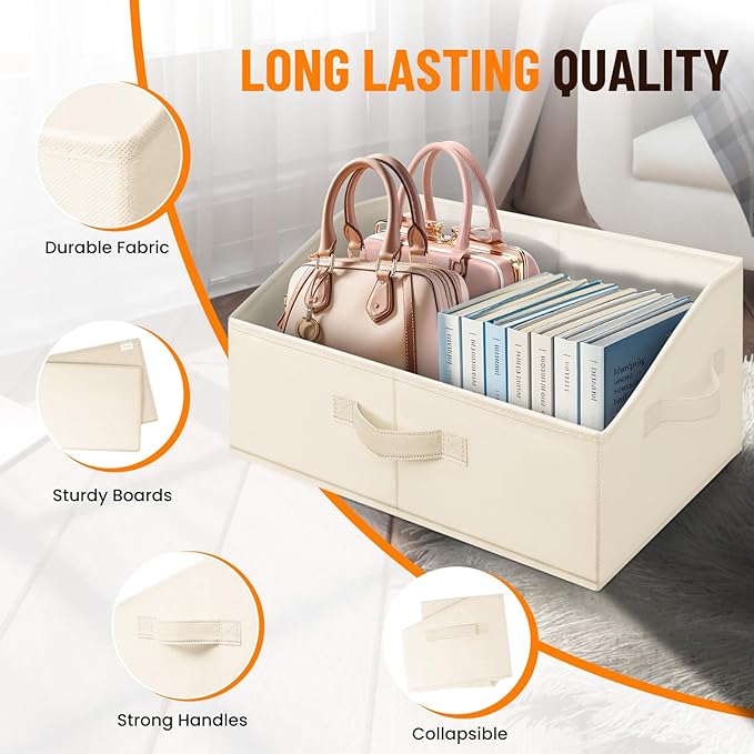 Criusia Closet Organizers Bins 6 Pack - Large Closet Shelf Organizer with Handles - Fabric Trapezoid Home Organization and St